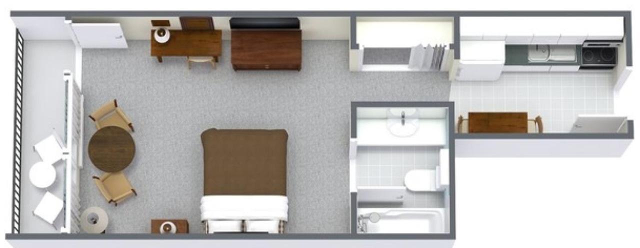 1 Room Side View Efficiency 1 Queen Bed T6